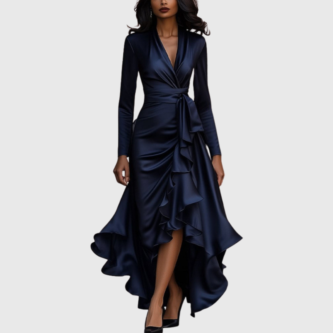 Women's Elegant Wrap V-Neck Long Sleeve Maxi Dress