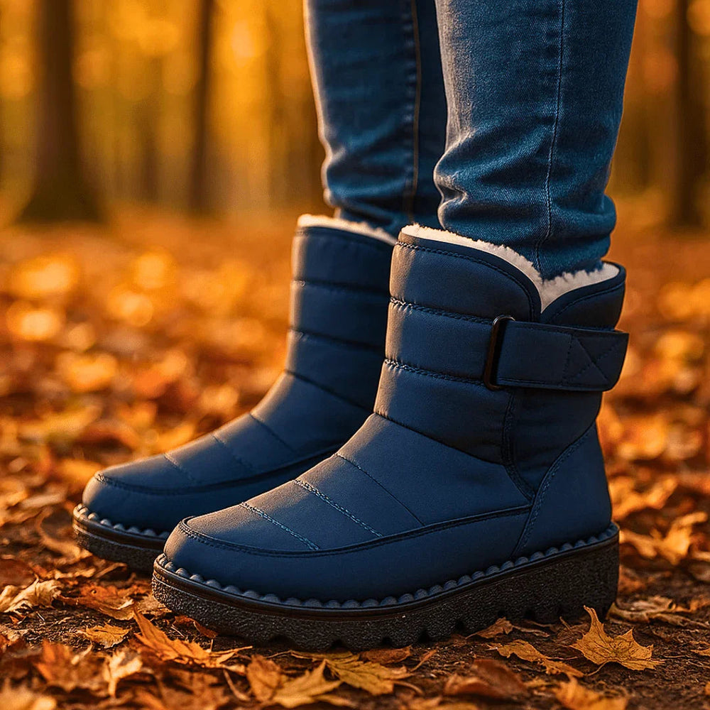 Women's Cozy Faux Fur Lined Quilted Winter Boots with Buckle Strap
