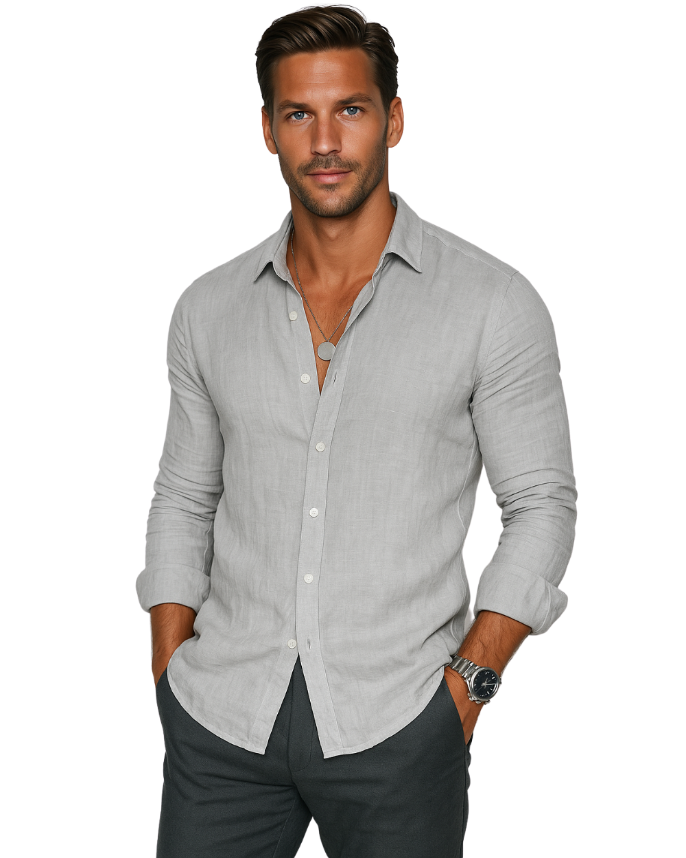 Men's Casual Lightweight Cotton Long Sleeve Shirt
