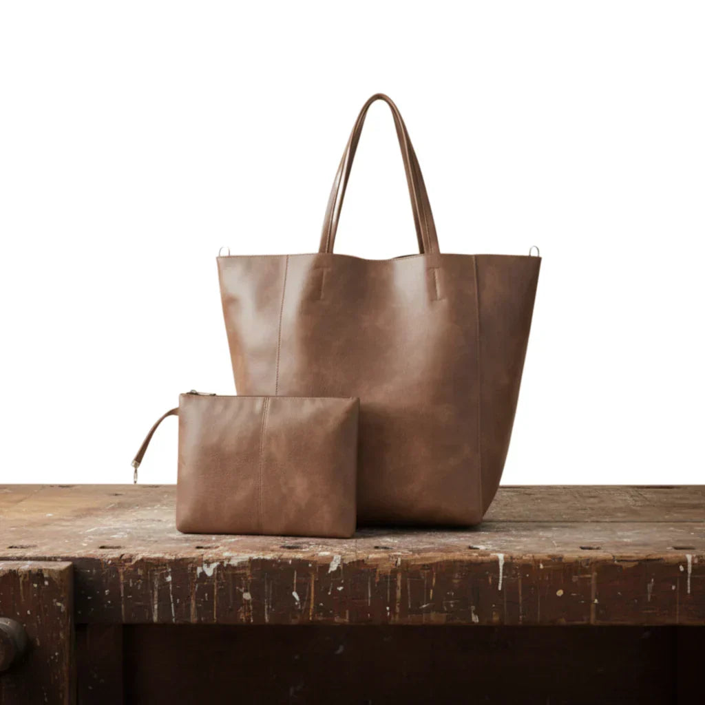 Women's Classic Retro Leather Wallet and Tote Bag