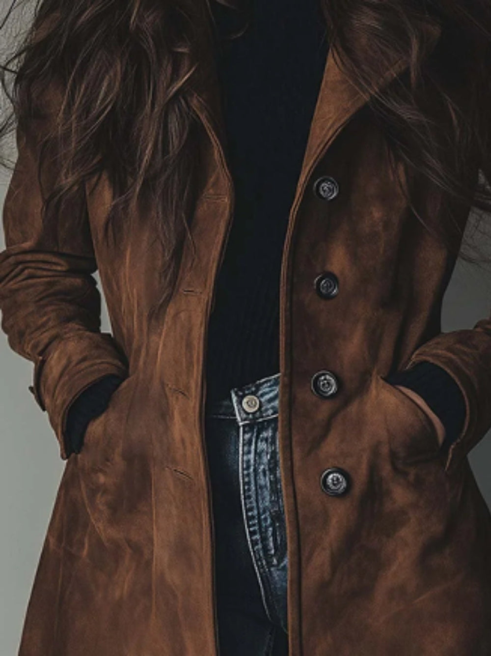 Women's Vintage Suede Long Trench Coat