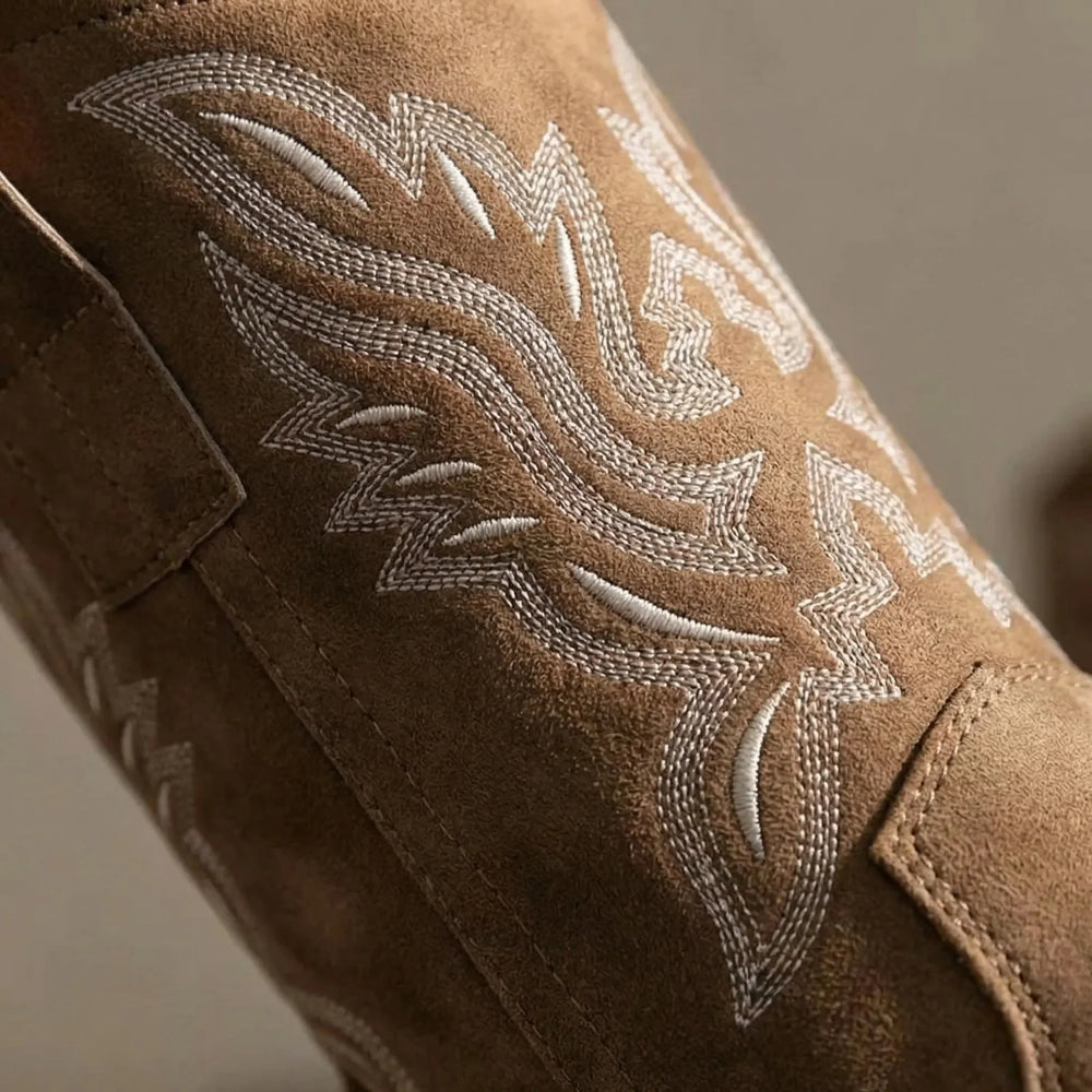 Women's Western Embroidered Leather Mid-Calf Cowboy Boots