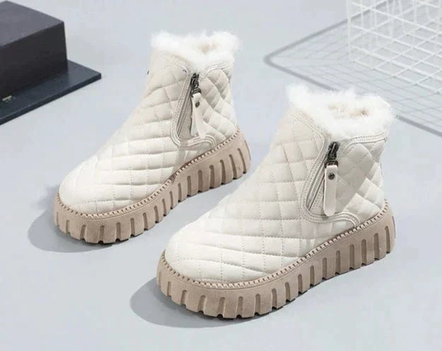 Women's Cozy Quilted Plush Fur Trim Platform Ankle Snow Boots