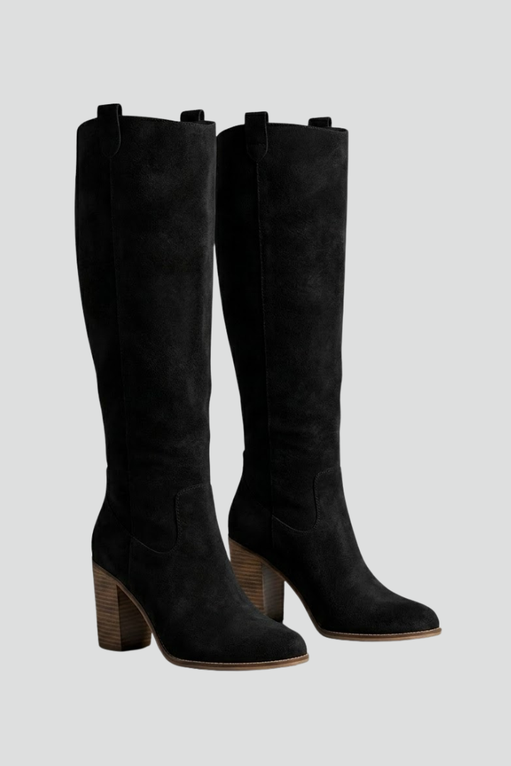 Women's Chic Suede Knee High Pointed Toe Block Heel Boots