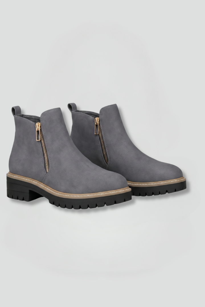 Women's Stylish Suede Ankle Boots with Side Zip and Lug Sole