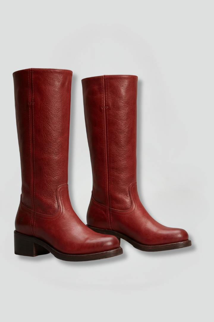 Women's Bold Leather Knee High Round Toe Block Heel Boots