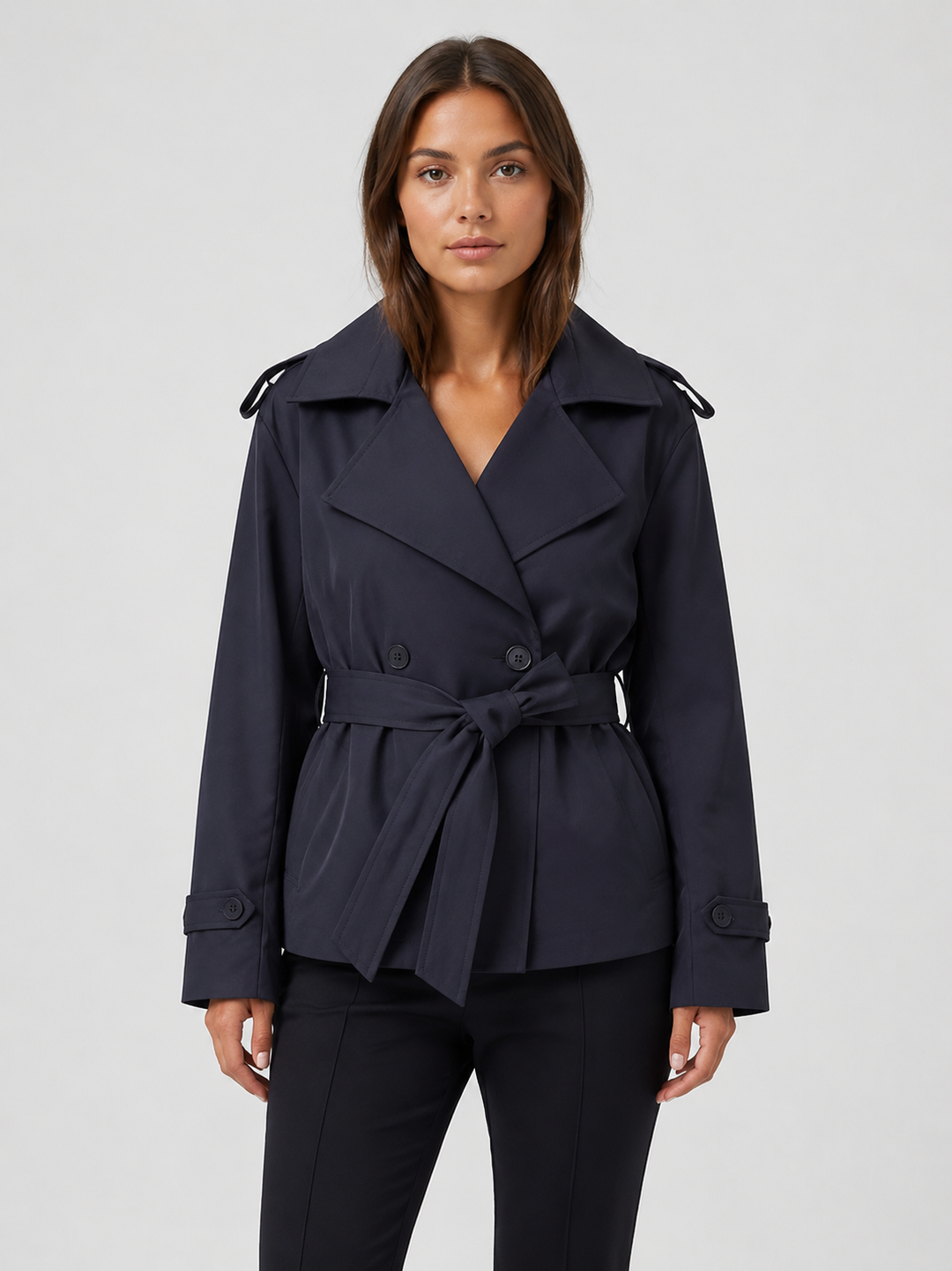 Women's Classic Belted Cotton Trench Coat Short