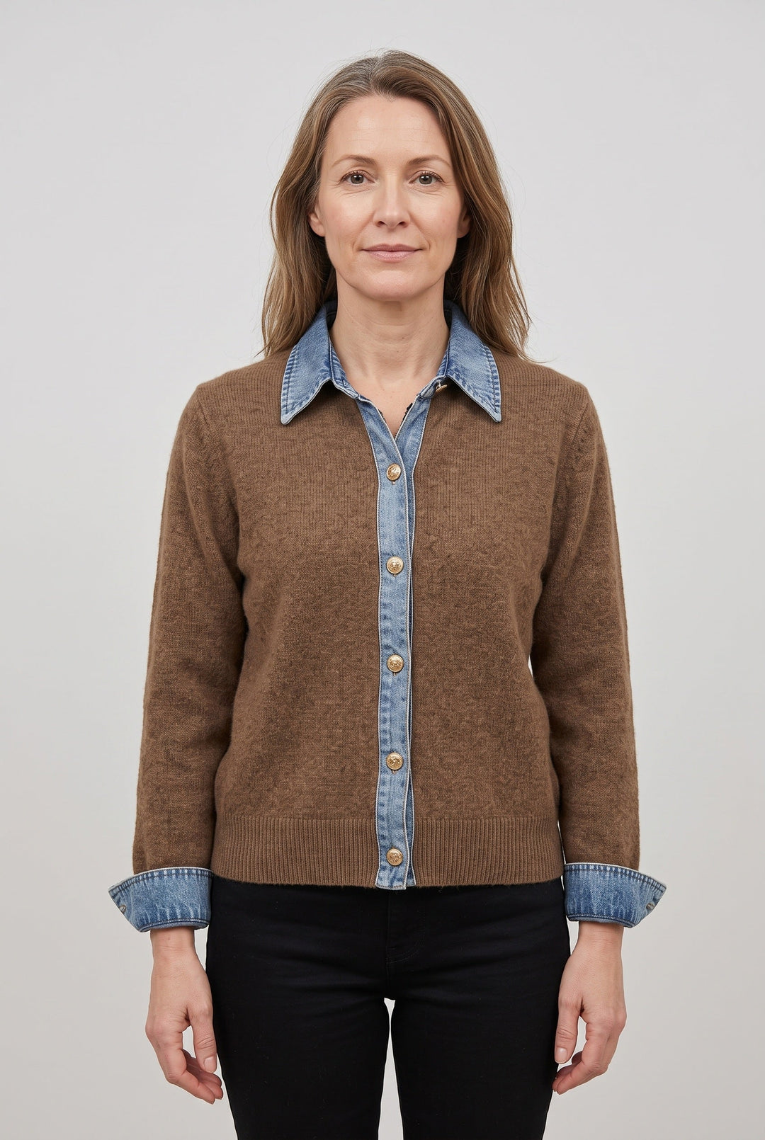 Women's Casual Denim-Look Collar Button Front Cardigan