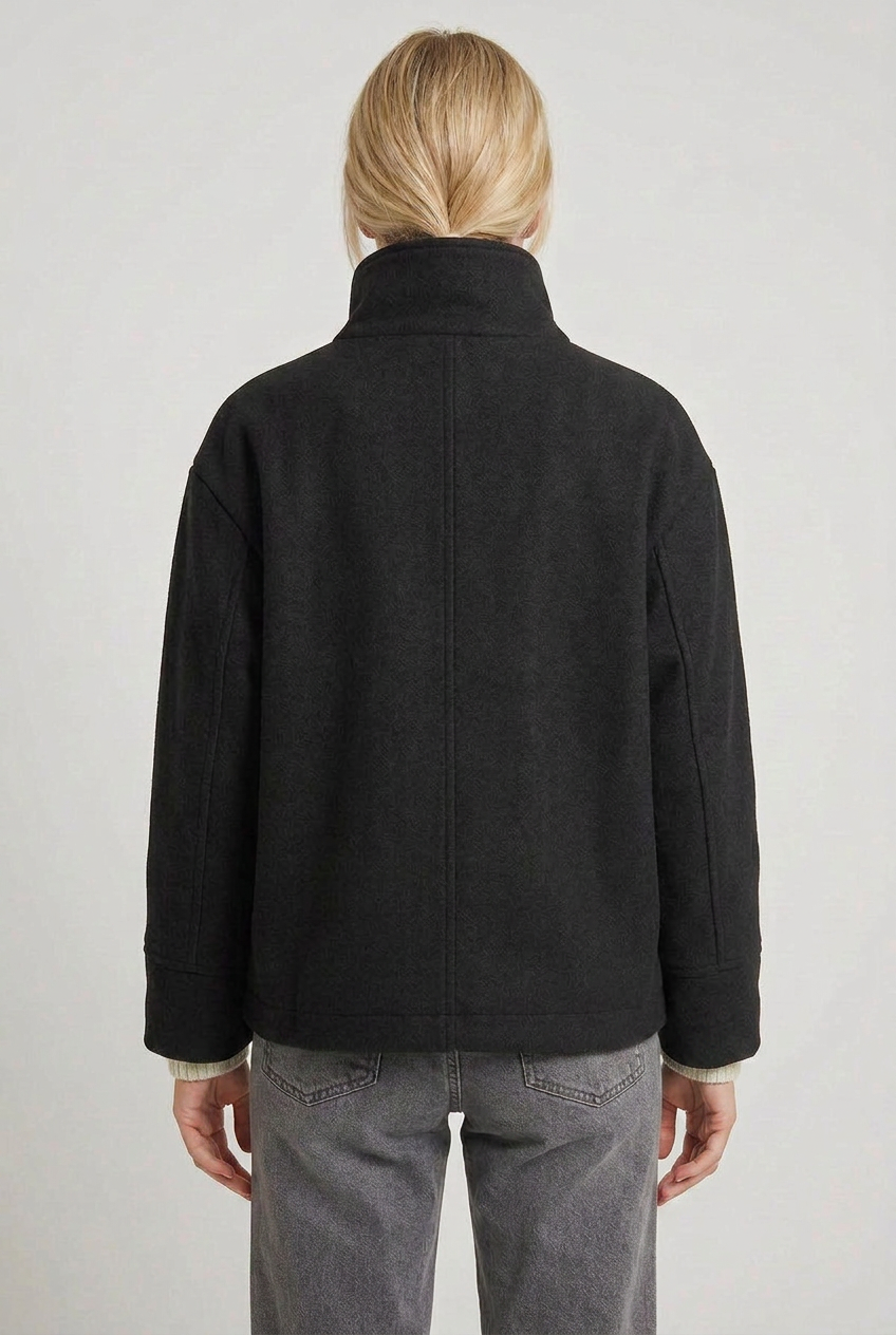 Women's Casual Wool Blend Cropped Coat with Funnel Neck