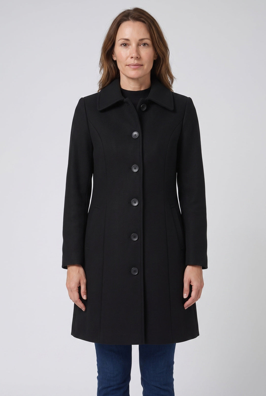 Women's Classic Wool Blend Single-Breasted Coat with Point Collar