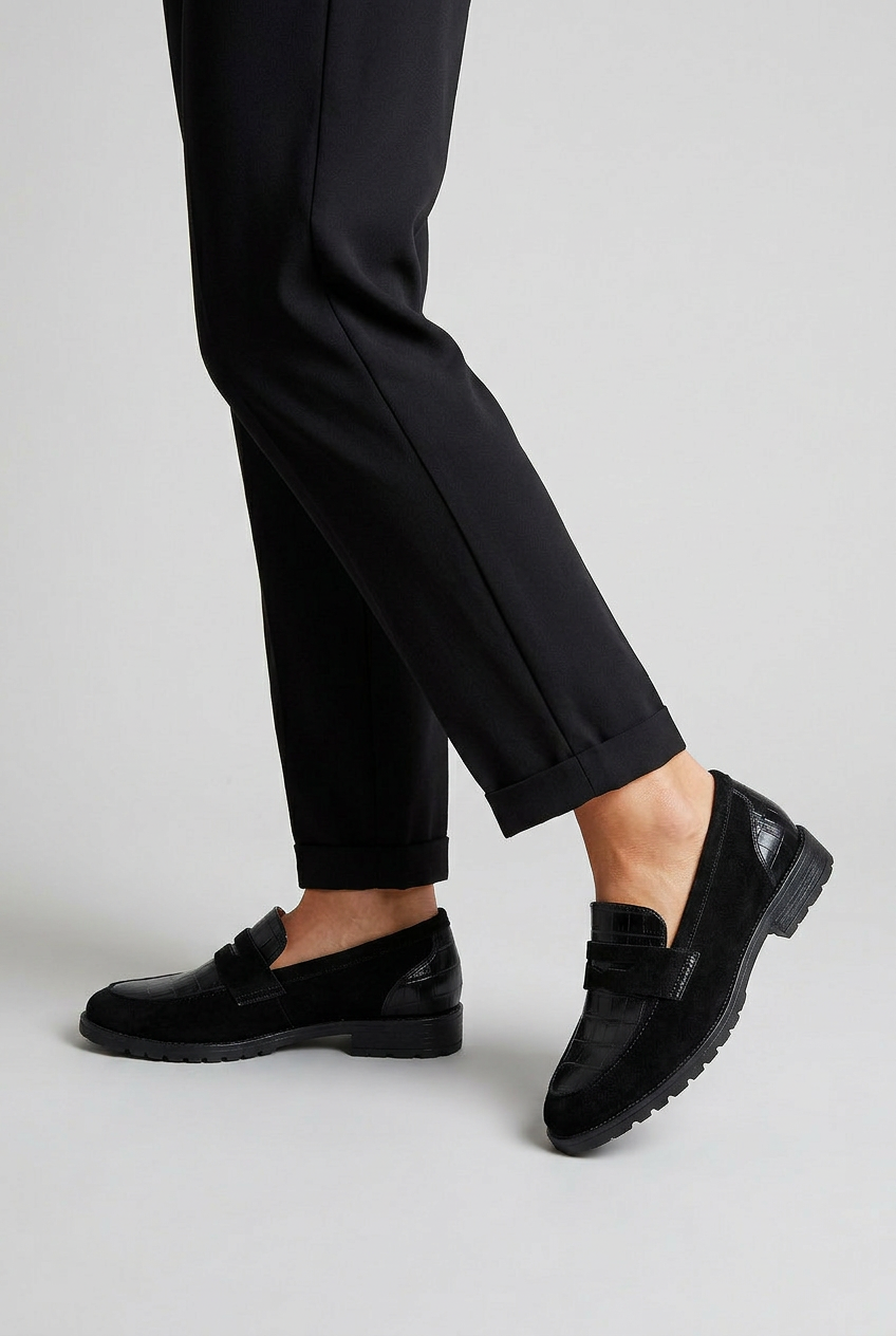 Women's Classic Croc-Embossed Leather Loafers with Lug Sole