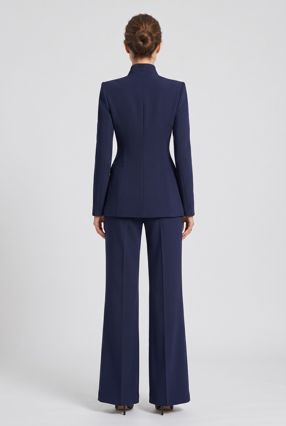 Women's Classic Single Button High Neck Wide Leg Suit