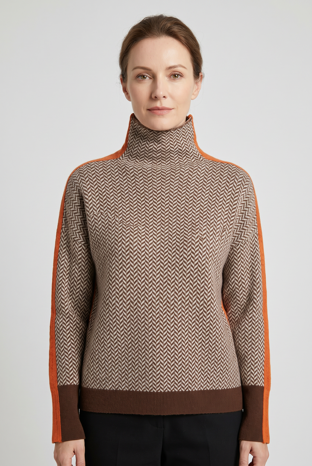 Women's Classic Wool Blend Turtleneck Sweater with Contrast Stripe