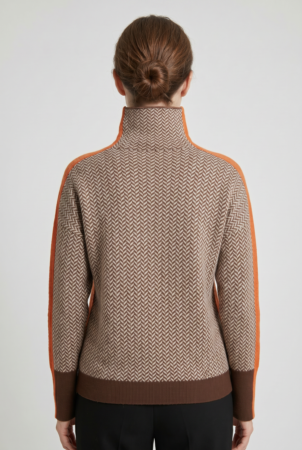 Women's Classic Wool Blend Turtleneck Sweater with Contrast Stripe