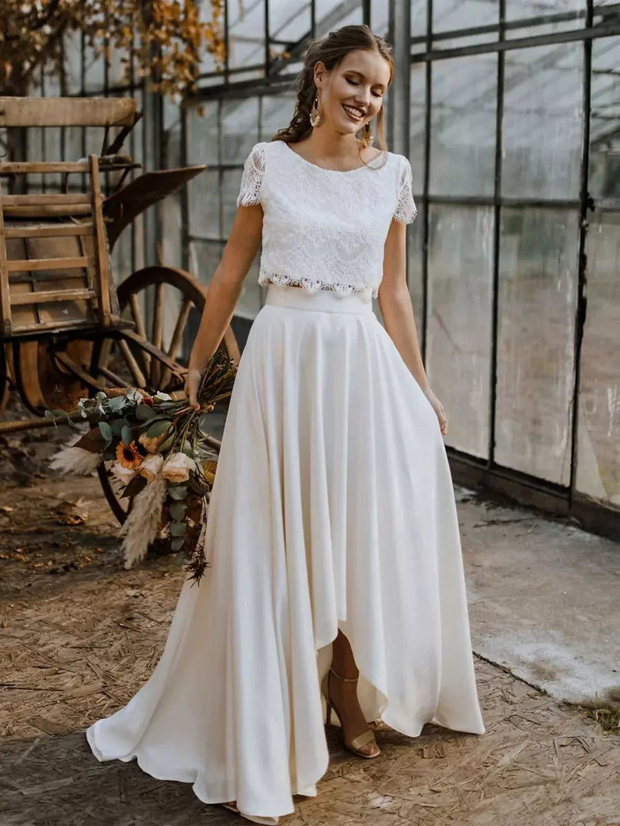 Women's Elegant Lace Short Sleeve Maxi Dress Set