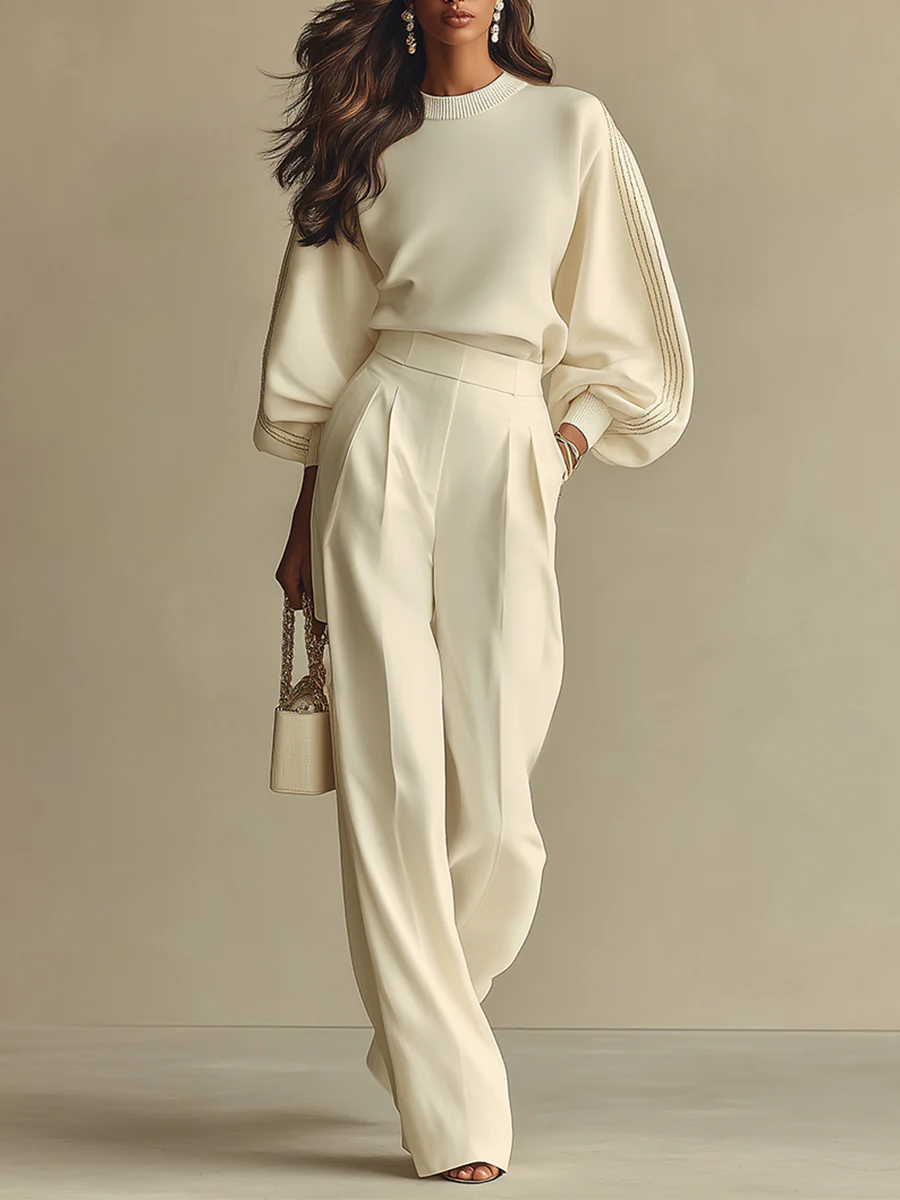 Women's Casual Ribbed Knit Wide Leg Pants Set