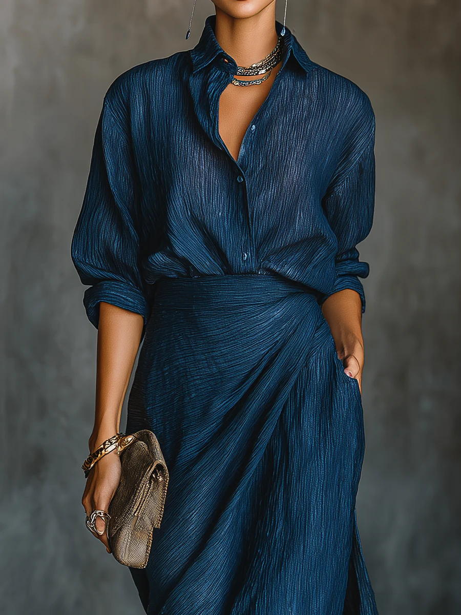 Women's Elegant Cotton Blend Button-Down Wrap Maxi Dress