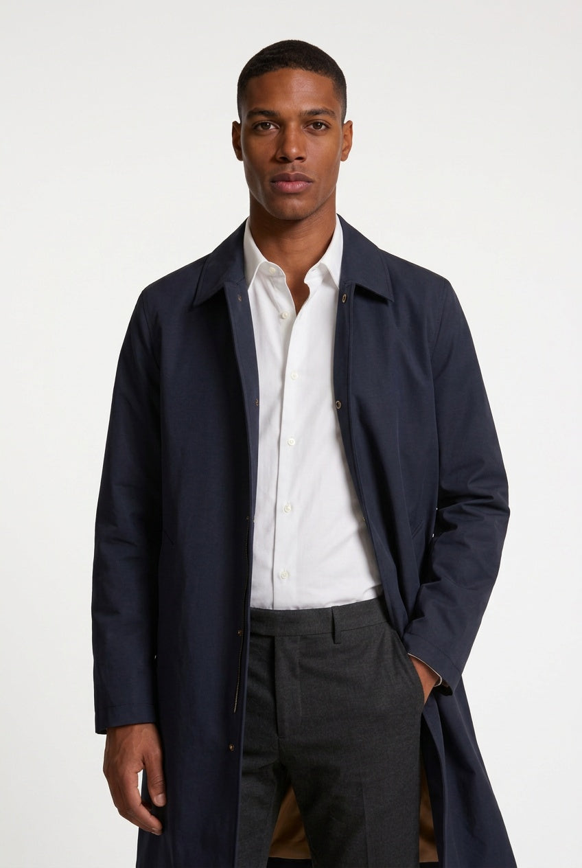 Men's Casual Cotton Blend Trench Coat with Spread Collar