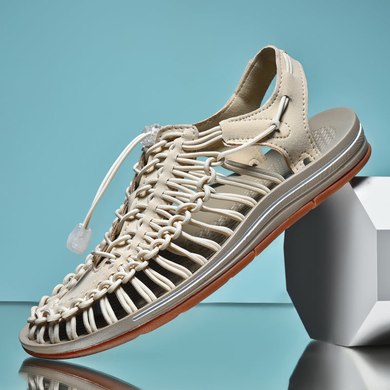 Men's Casual Woven Cord Cage Sandals with Elastic Heel Strap