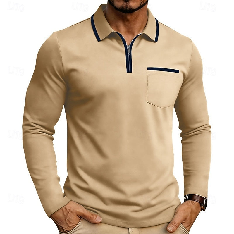 Men's Classic Cotton Quarter-Zip Polo Shirt