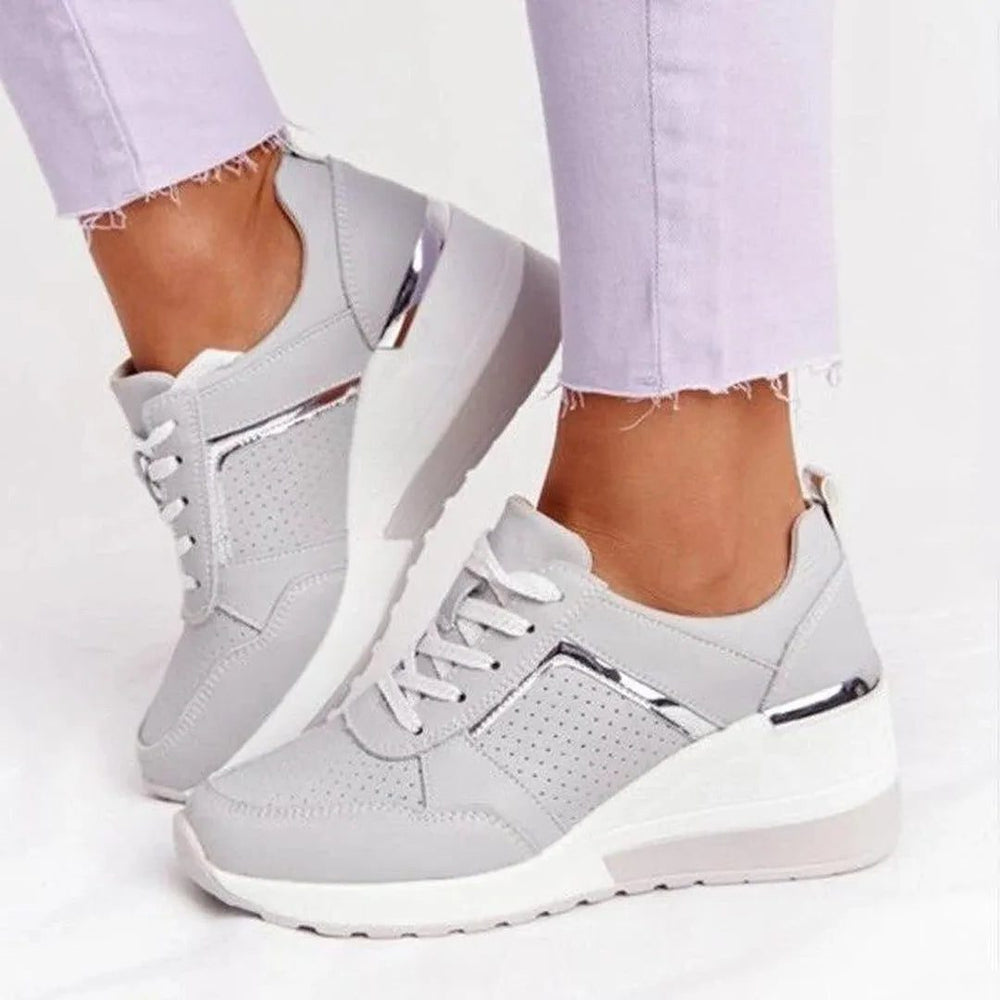 Women's Casual Leather Lace-Up Perforated Sneakers