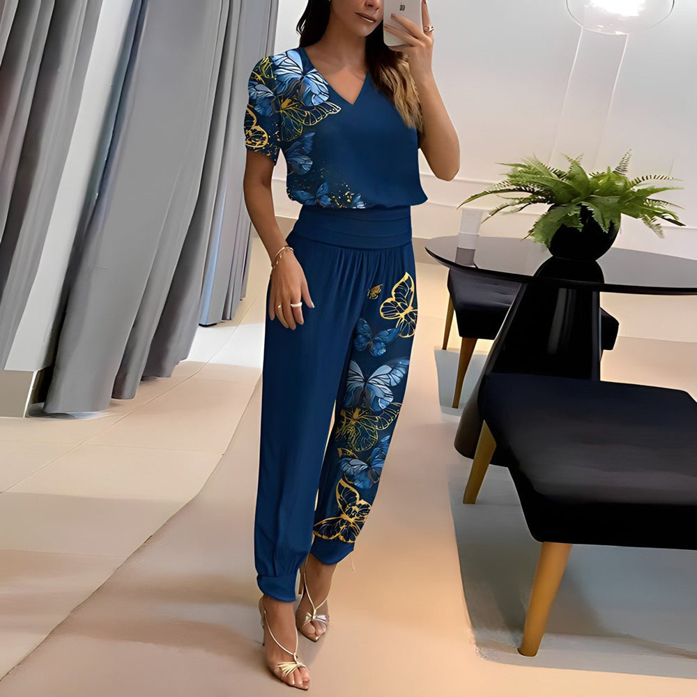 Women's Casual V-Neck Short Sleeve Pant Set