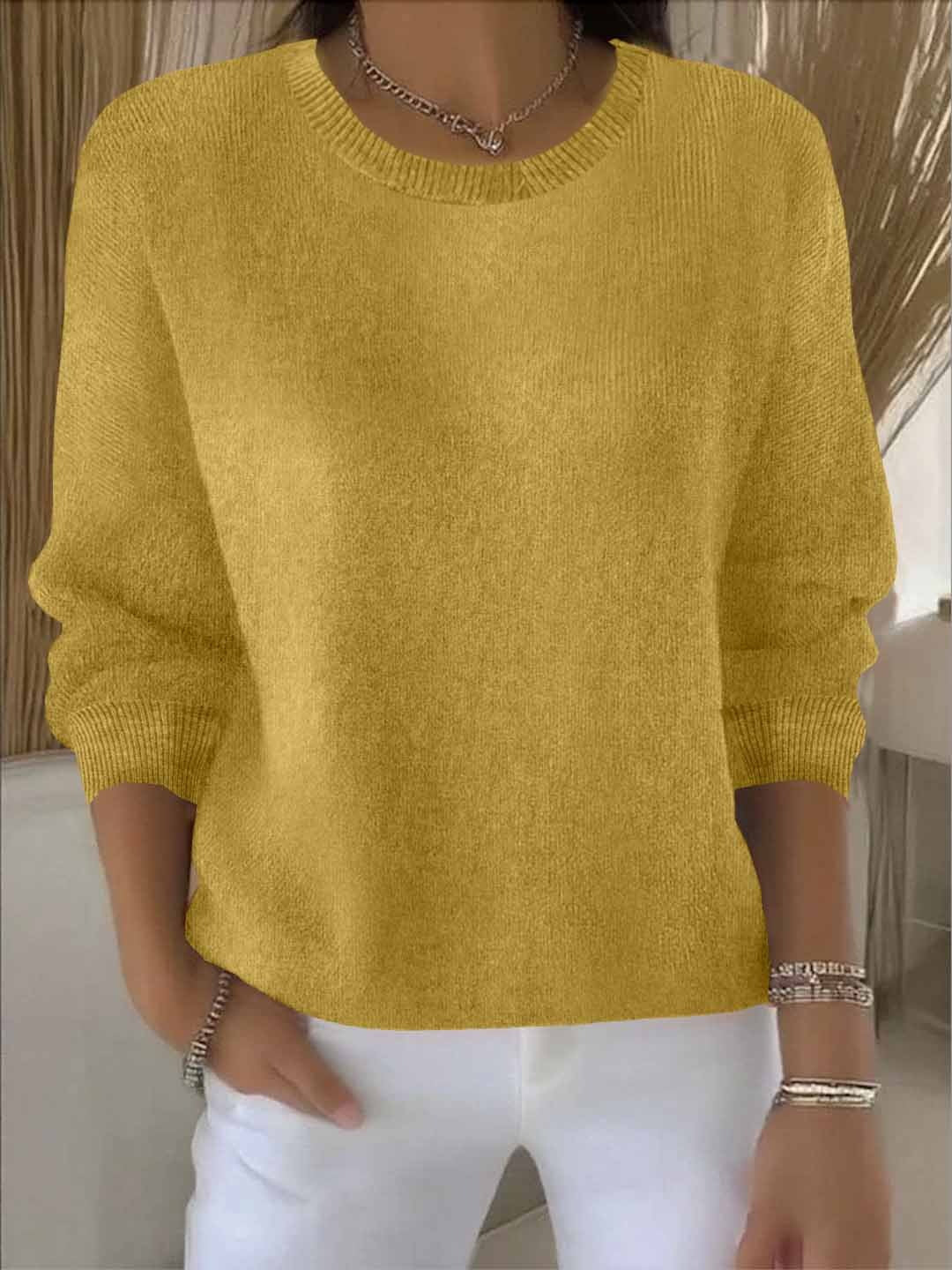 Women's Casual Knit Relaxed Crew Neck Sweater