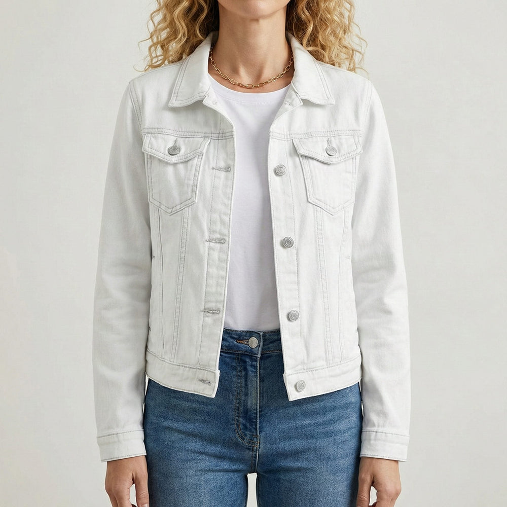 Women's Casual Denim Cropped Jacket with Lapel Collar