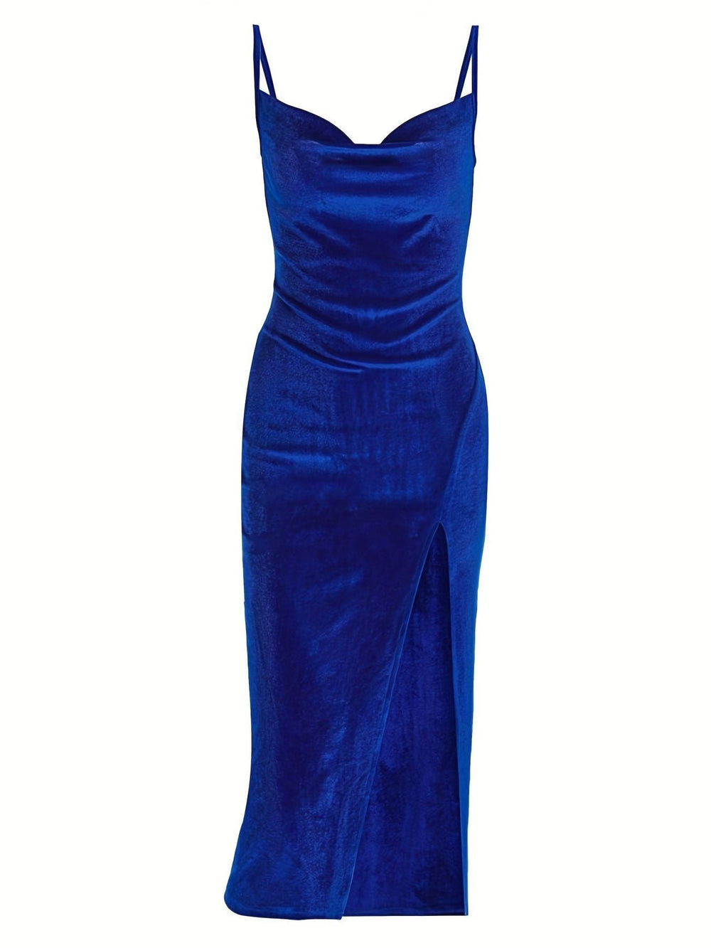 Women's Elegant Velvet Satin Slip Midi Dress with Leg Split