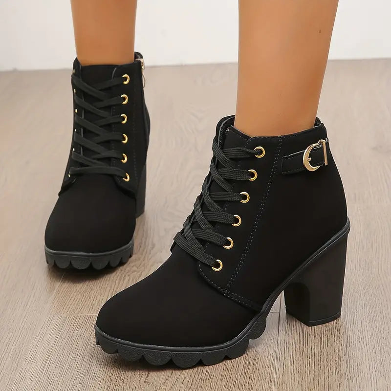 Women's Stylish Leather Chunky Heel Ankle Boots