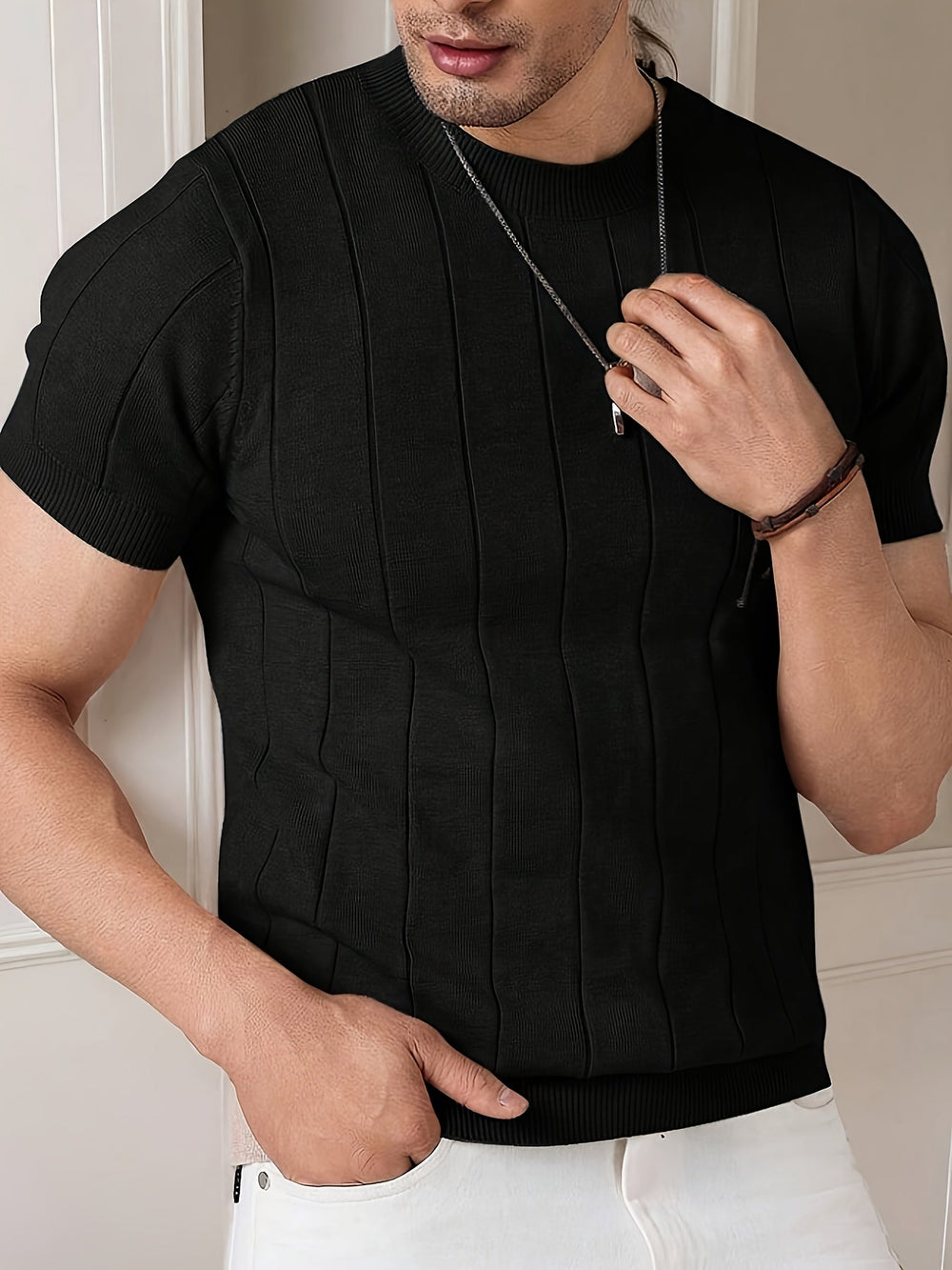 Women's Casual Ribbed Cotton Short-Sleeve Top