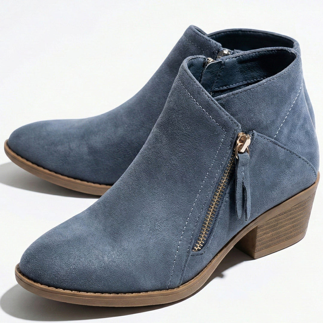 Women's Stylish Leather Side Zip Block Heel Ankle Boots