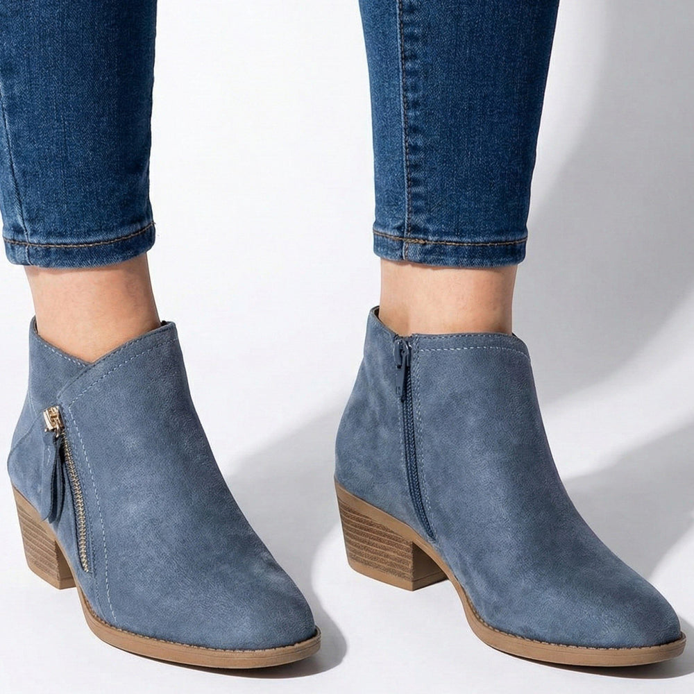 Women's Stylish Leather Side Zip Block Heel Ankle Boots