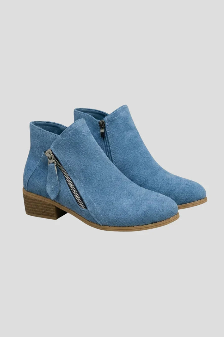 Women's Casual Suede Round Toe Ankle Booties with Side Zip