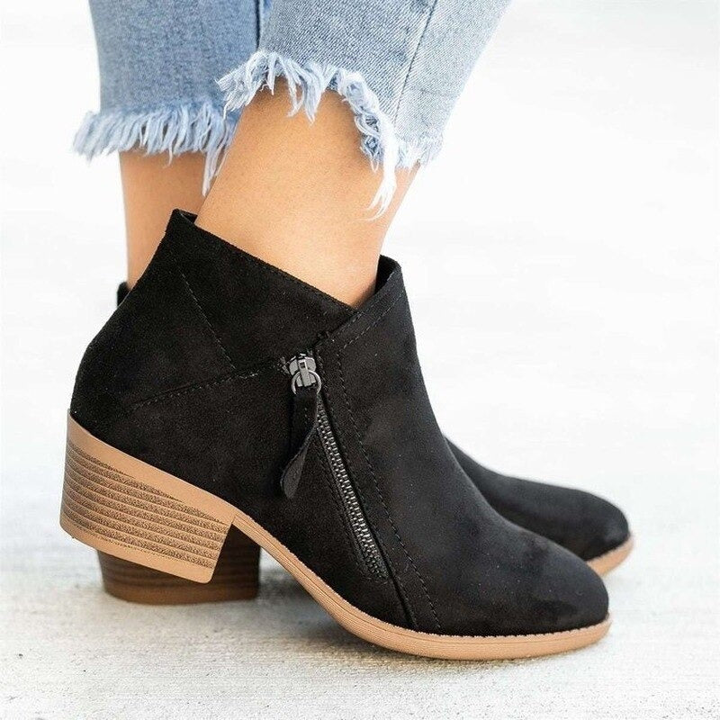 Women's Comfortable Leather Heeled Ankle Boots