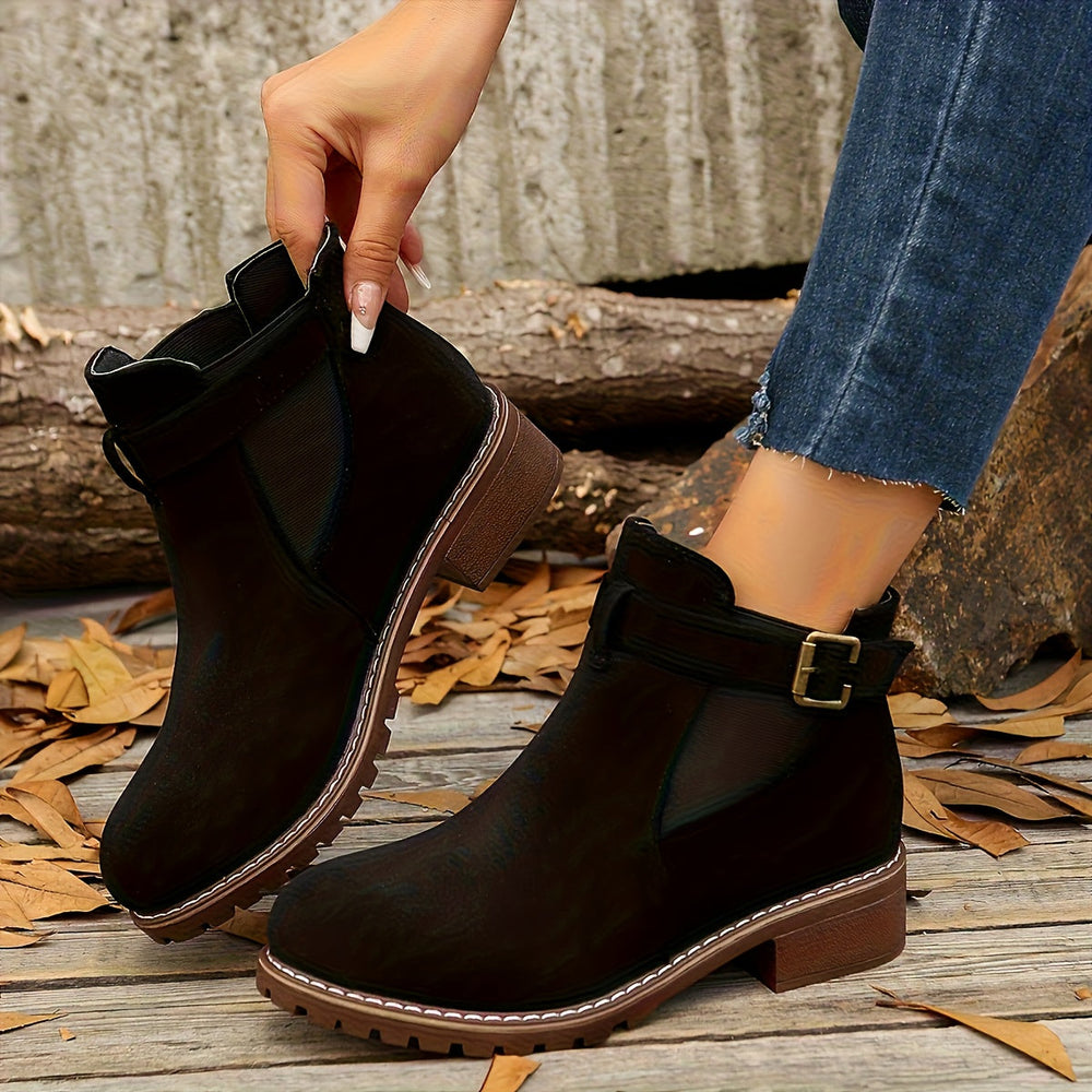 Women's Chic Leather Buckle Strap Chelsea Ankle Boots