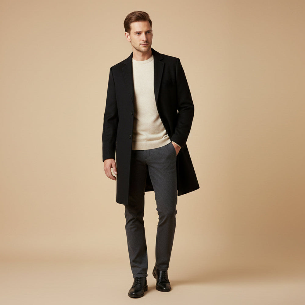 Men's Tailored Wool Blend Long Winter Overcoat