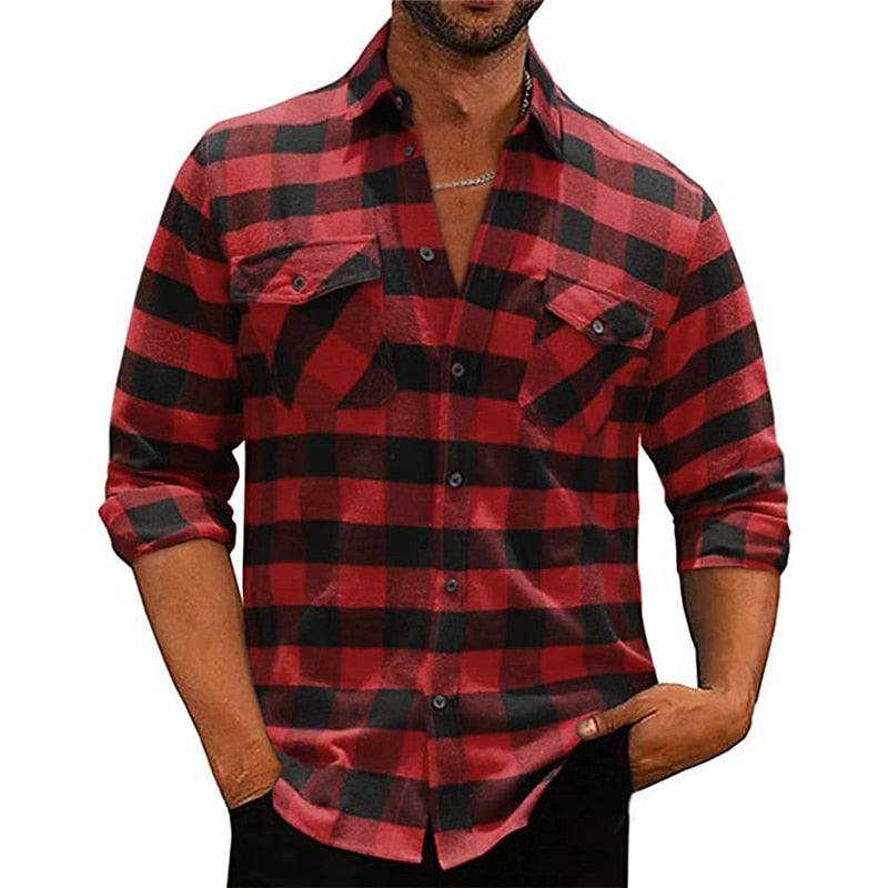 Men's Classic Cotton Checked Long Sleeve Shirt