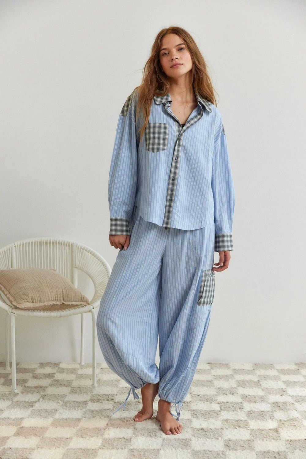 Women's Classic Cotton Striped Button-Down Pajama Set