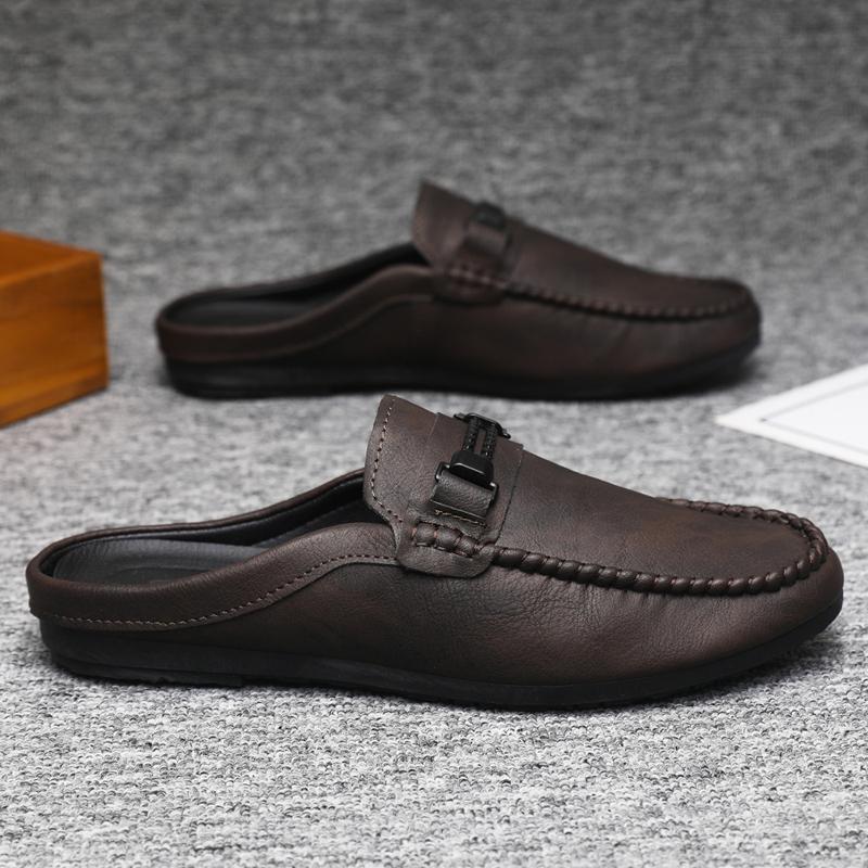 Men's Casual Leather Open Back Mule Loafers