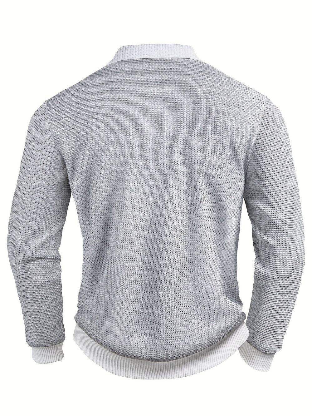 Men's Casual Textured Cotton Long-Sleeve Polo Shirt