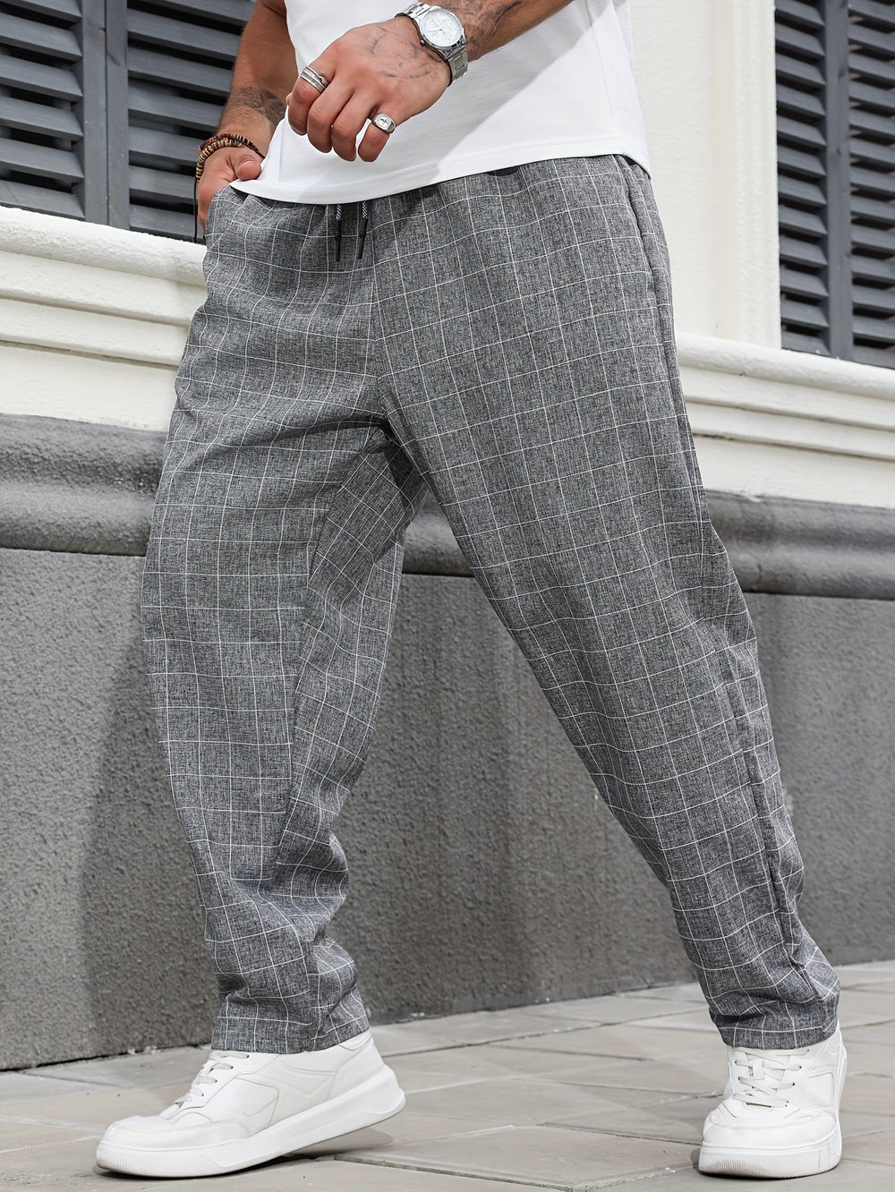 Men's Casual Checked Relaxed Fit Pants
