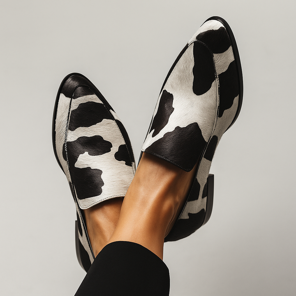 Women's Casual Animal Print Leather Loafers Low Cut