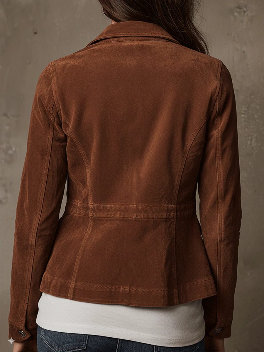 Women's Casual Suede Utility Jacket with Flap Pockets Brown