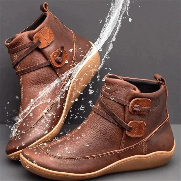 Women's Casual Leather Ankle Boots with Weatherproof Design