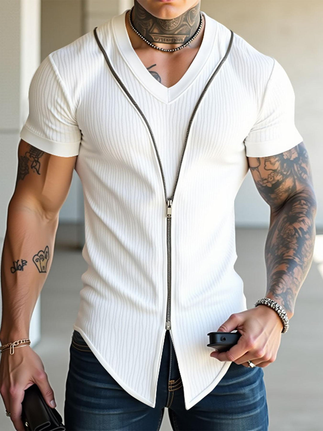 Men's Casual Cotton Hooded Zip Tank Top