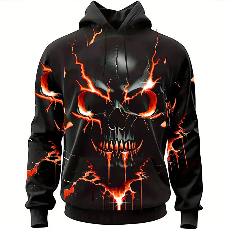 Unisex Casual Cotton Blend Graphic Hoodie with Skull Print