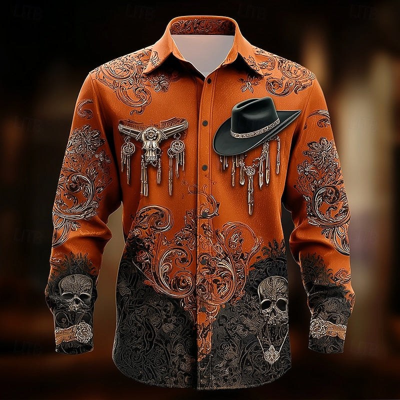 Men's Casual Cotton Western Print Shirt