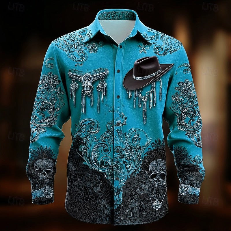 Men's Casual Cotton Western Print Shirt