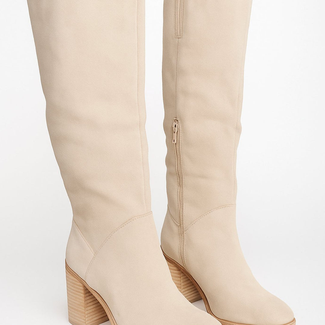 Women's Stylish Leather Block Heel Knee High Boots with Side Zip